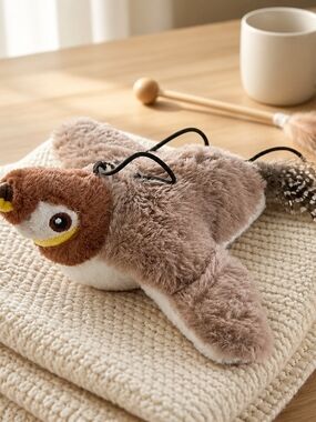 Flappy Bird Cat Toy in Soft Brown and Cream
